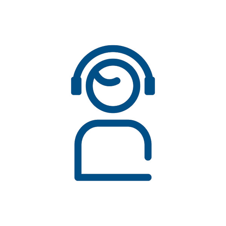 A minimalist illustration of a person wearing headphones, symbolising audio or music listening.