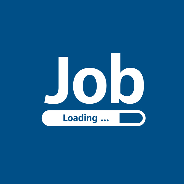 The image displays the text 'Job' with a loading bar on a blue background.