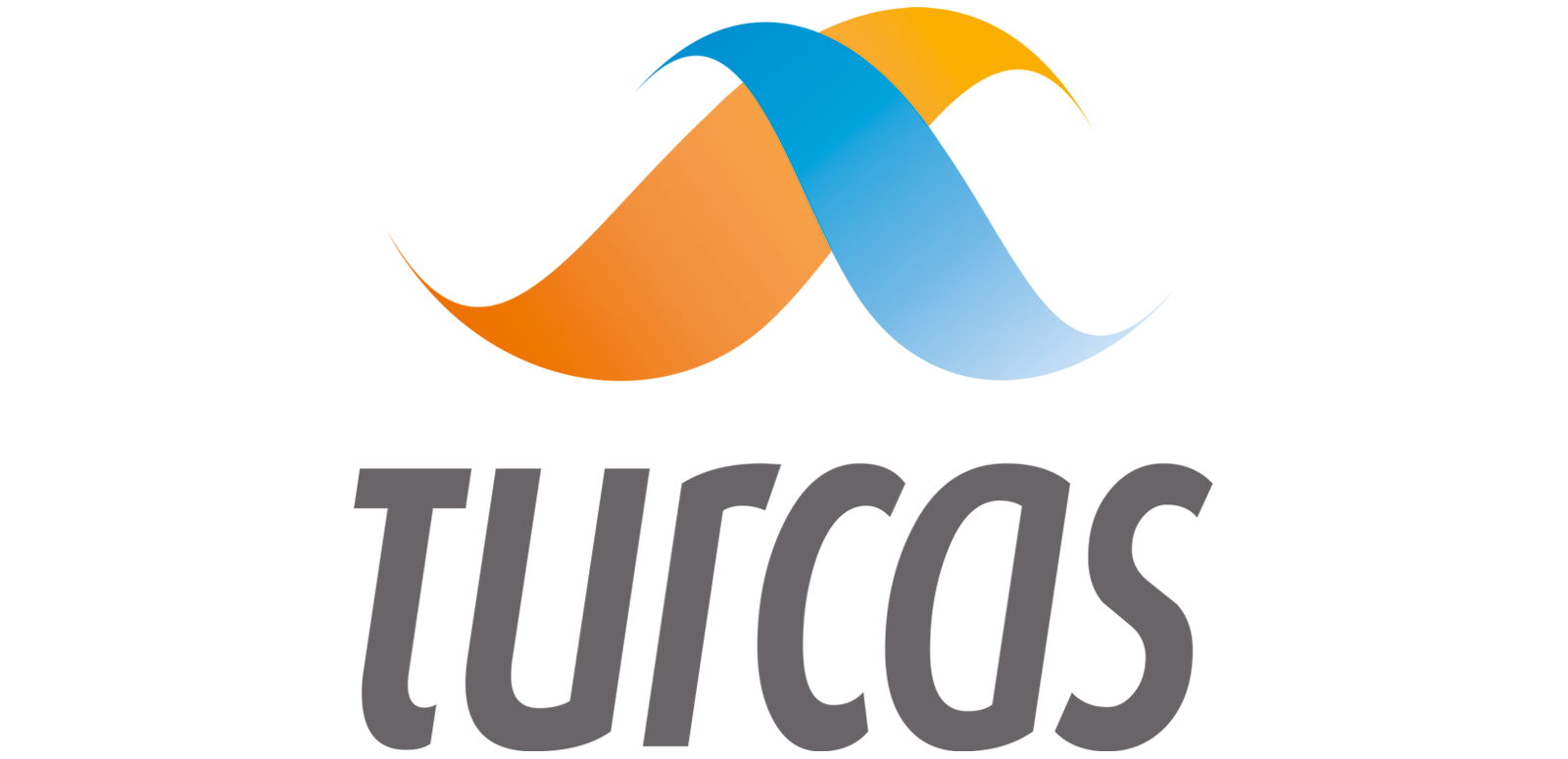 A colourful abstract logo showing overlapping orange, blue and yellow cloud-like shapes with soft gradients above a grey curved base.